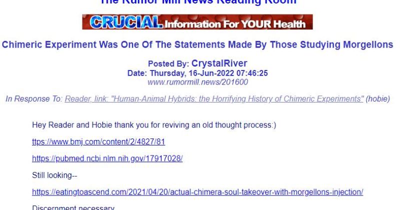 On Rumor Mill News 15June2022 MORGELLONS IS CHIMERA IN COVID-19 INJECTIONS IS MORGELLONS
