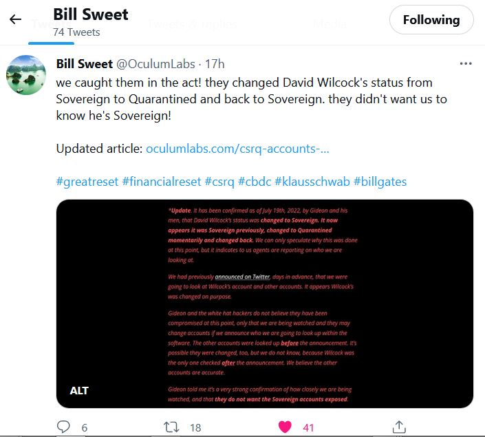 CSRQ Shill PROOF for David Wilcock 21July2022 Twitter