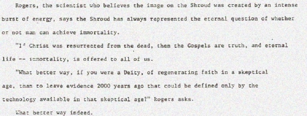 Rogers - statement on proof of Christs' resurrection from the Shroud's image