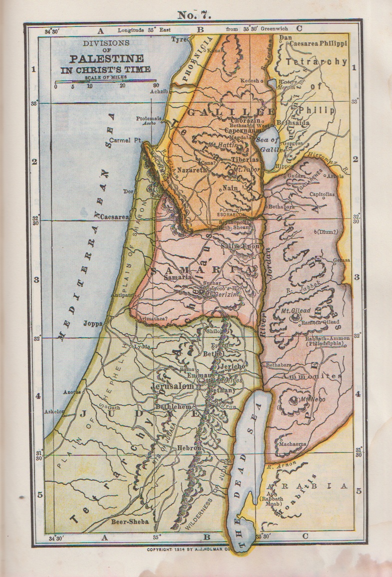 PALESTINE HOLY LAND HOLMAN BIBLE MAP 1914