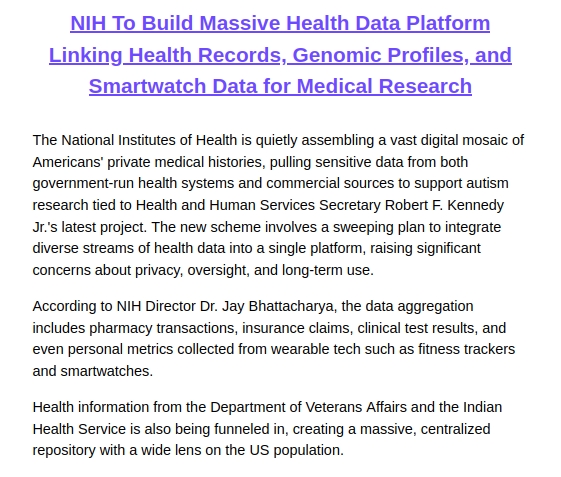 Health surveillance NIH SKYNET System