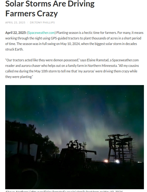 Solar storms driving GPS tractor farmers crazy