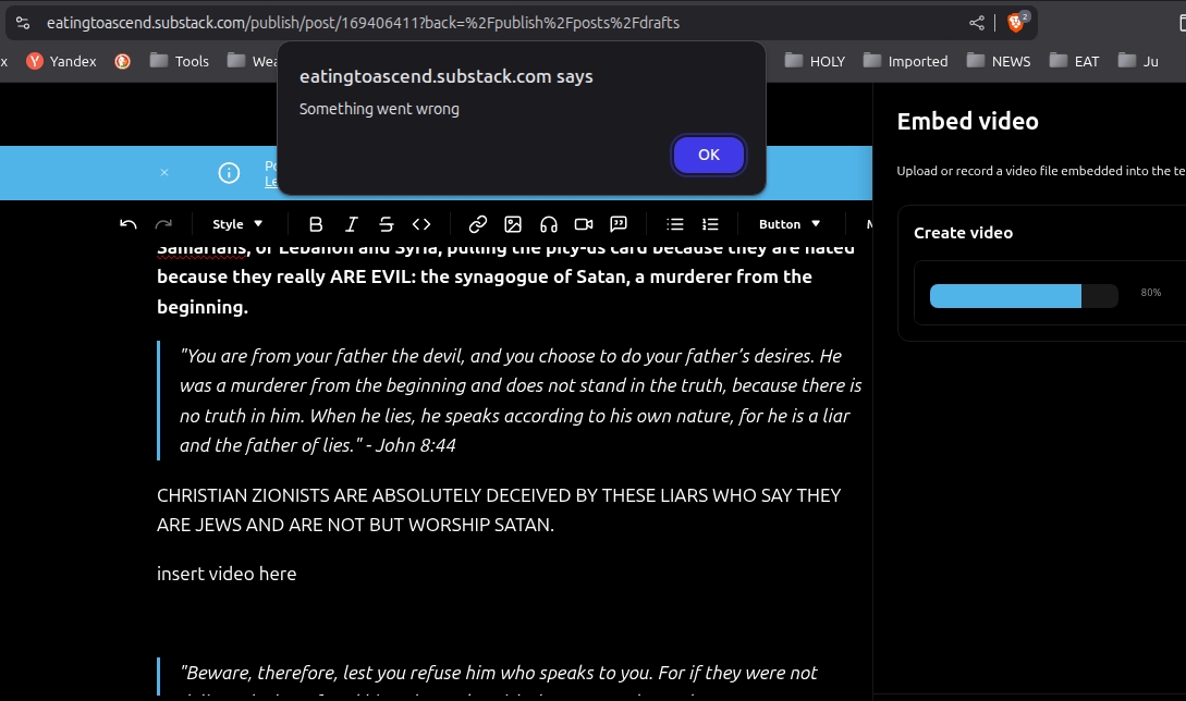 Substack refuses to let me upload 2nd day in row trying 28July2025