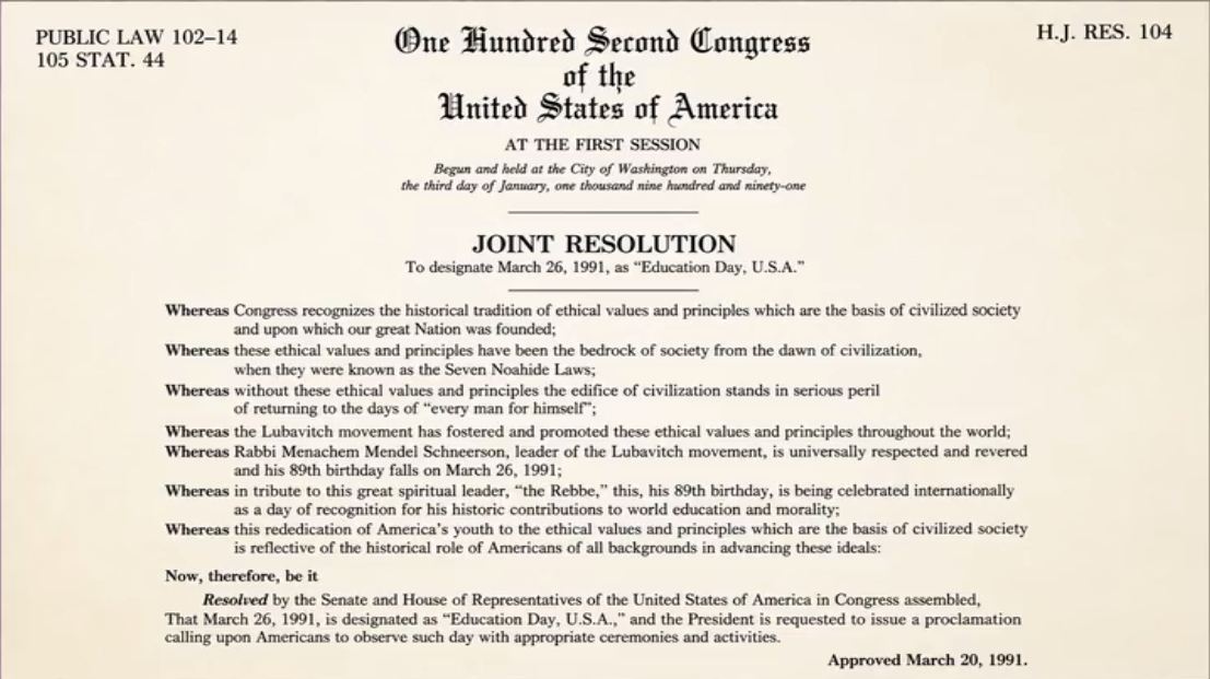 CONGRESS SIGNS IN NOAHIDE 1991
